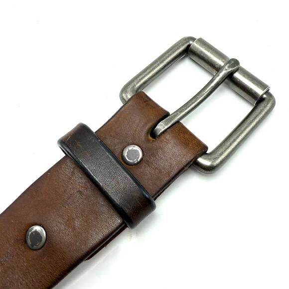 Vintage Distressed Brown Leather Belt 38 Silver Roller Buckle Worn Streetwear - Picture 5 of 10